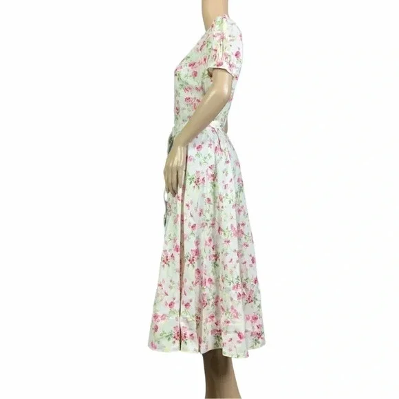 NWT POLO Ralph Lauren Linen Floral Sweet Pea Garden Party Midi Dress Size 12